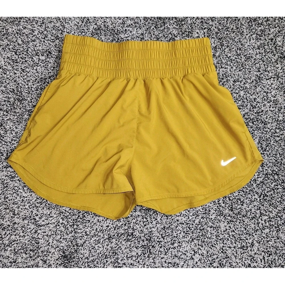 nike ultra hi waisted shorts Mustard Yellow Pockets Inside Liner Slimming Run L